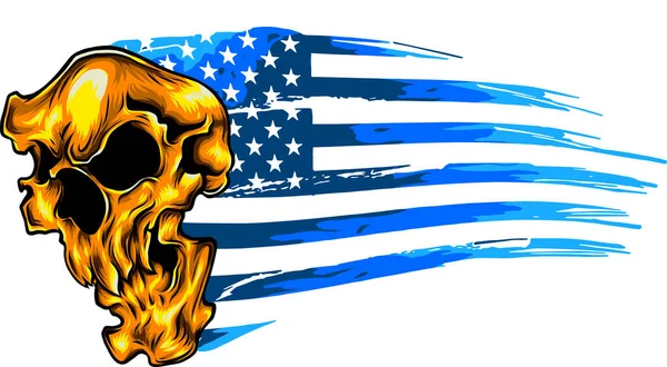 Ilustración Vectorial Cráneo Con Bandera Americana Dibujo Digital Mano — Archivo Imágenes Vectoriales