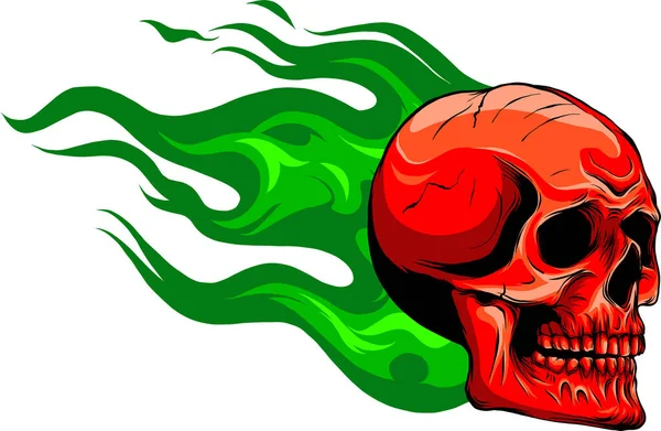 頭蓋骨の炎ベクトル図上の白い背景デジタル手描き — ストックベクタ