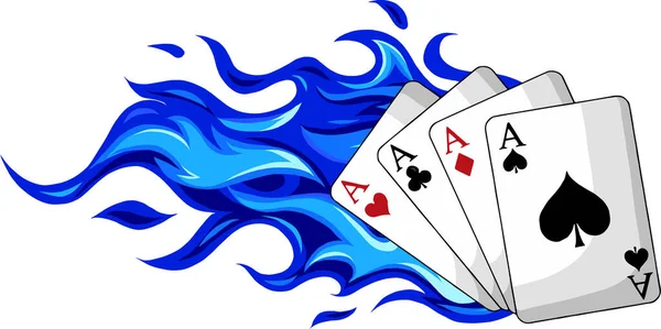 Ases Poker Queimando Fundo Branco — Vetor de Stock