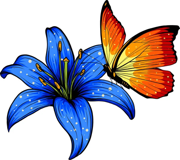 Векторна Ілюстрація Метелика Квітці Цифровий Малюнок Рук — стоковий вектор