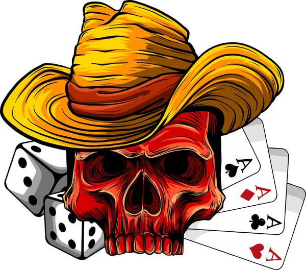 Poker Ası Zar Dijital Çekiliş Ile Kovboy Kafatasının Vektör Çizimi — Stok Vektör