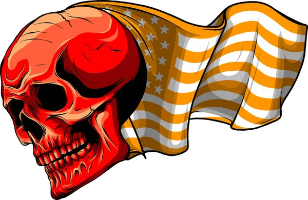 Ilustración Vectorial Cráneo Con Bandera Americana Dibujo Digital Mano — Vector de stock