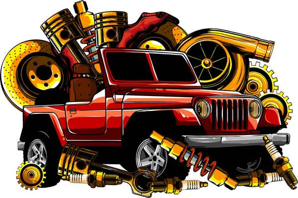 Beyaz Arkaplanda Avcı Arabası Jeep Vektör Çizimi — Stok Vektör