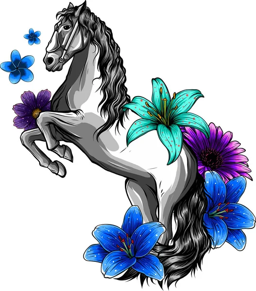 Лошадь Пионерскими Цветами — стоковый вектор