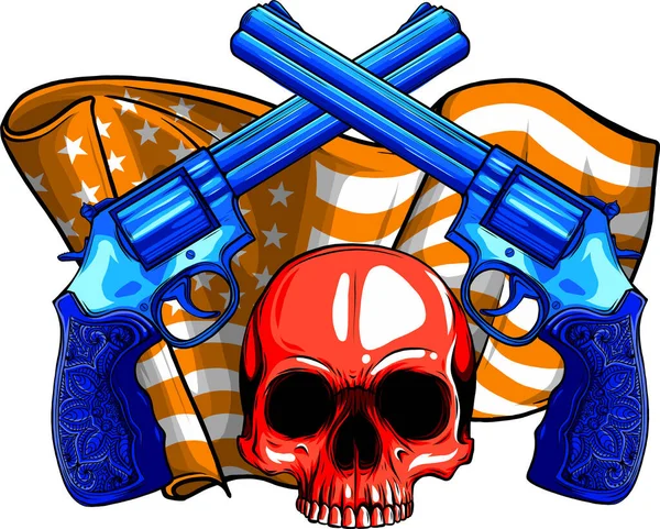 ベクトル図の頭蓋骨と2対の銃 — ストックベクタ