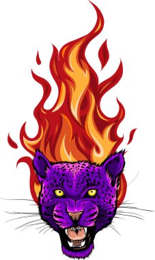 Beyaz arka planda Kükreyen Leopar başlığının vektör çizimi. dijital el çizimi