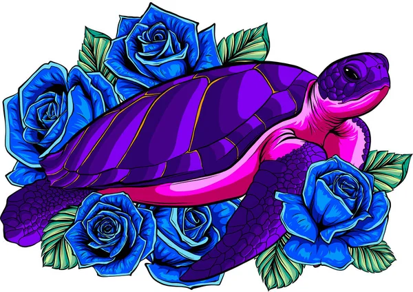 Ilustração Vetorial Tartaruga Com Rosas — Vetor de Stock