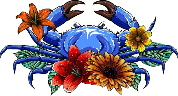 Ilustração Vetorial Caranguejo Com Flor —  Vetores de Stock