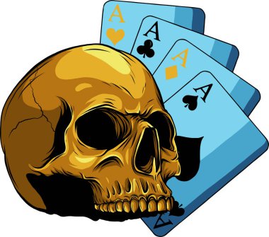 Beyaz arkaplanda Aces ve Kurukafa 'nın vektör çizimi.