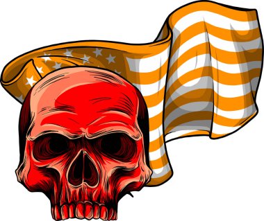 Amerikan bayrağıyla kafatasının vektör çizimi. dijital el çizimi