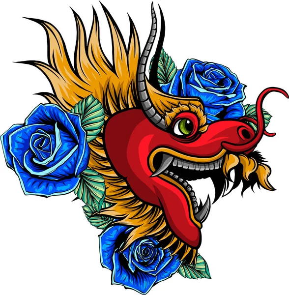 Illustration Vectorielle Tête Dragon Chinois Sur Fond Blanc — Image vectorielle