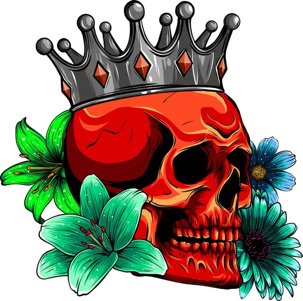Vector Illustration Skull Wearing King Crown — Stock Vector