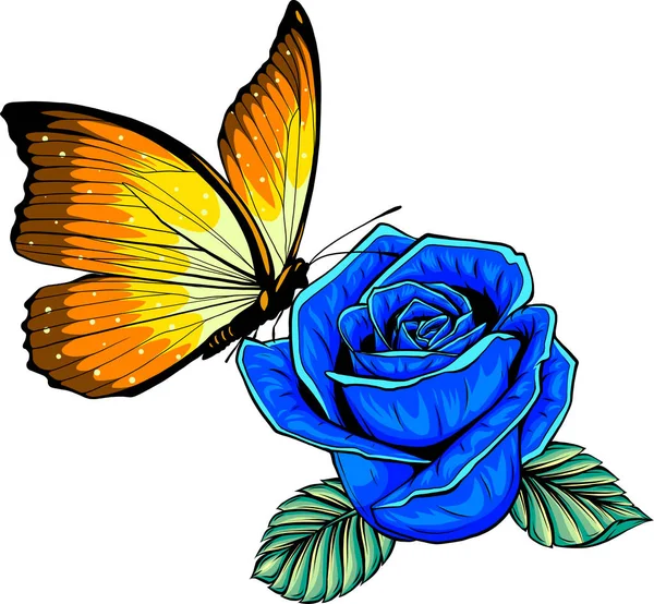 白を基調としたバラの蝶のイラスト — ストックベクタ