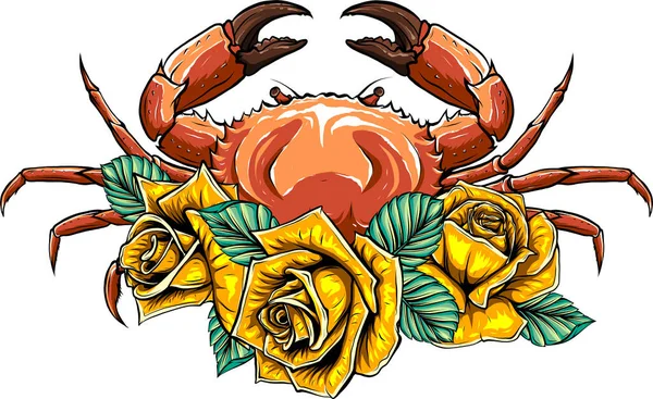 Vektorillustration Der Krabbe Mit Blume — Stockvektor