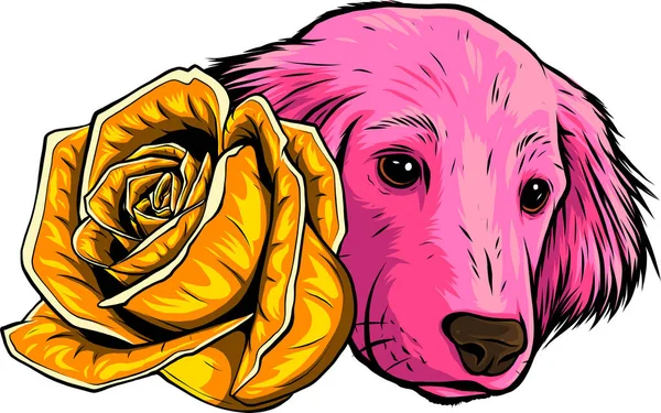 Hund Mit Rosenblume Cartoon Vector Icon Illustration — Stockvektor