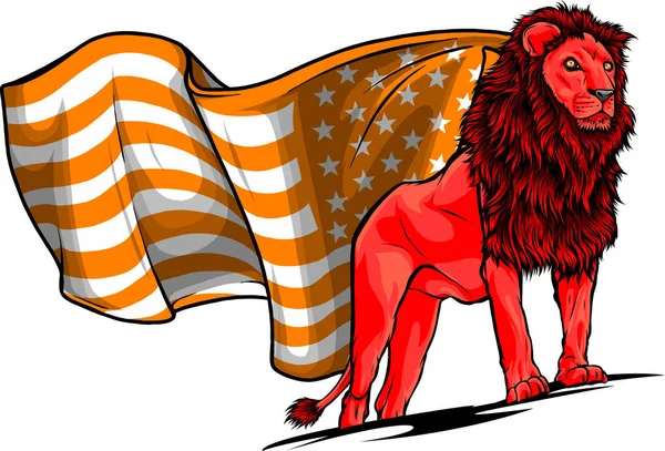 Amerikan Bayrağı Taşıyan Aslan Kafalı Çizimi Grunge Vektör Illüstrasyonu — Stok Vektör