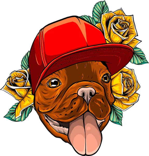 Pug Puppy Una Brillante Corona Teste Floreali Illustrazione Vettoriale Sfondo — Vettoriale Stock