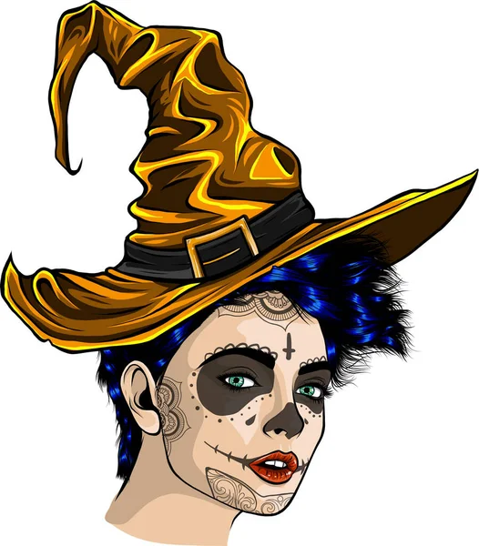 Cadının Vektör Illüstrasyonu Cadılar Bayramı Cadı Kostümü Modern Cadı Şapka — Stok Vektör