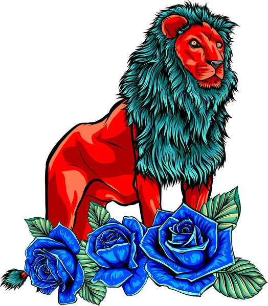 花のライオン白地のベクトルカラーイラスト — ストックベクタ