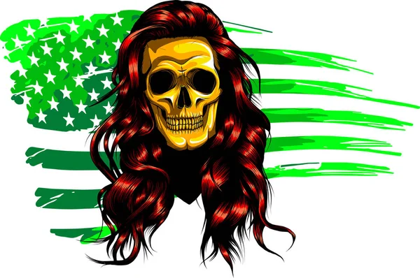 Ilustração Vetorial Crânio Com Bandeira Americana Desenho Mão Digital — Vetor de Stock