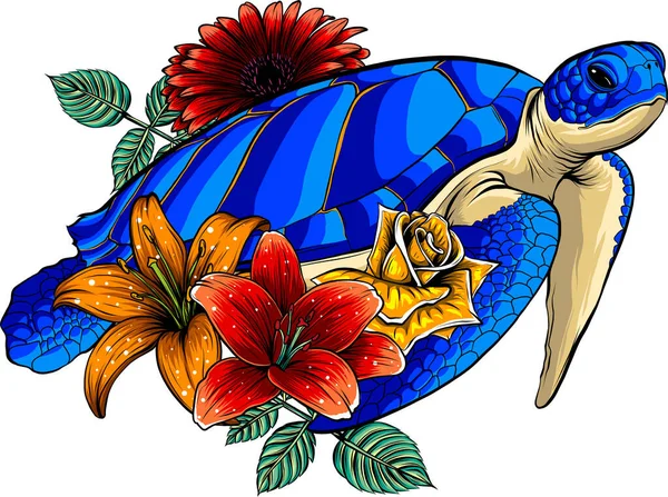 Meeresschildkröten Schwimmen Und Seerosen Nahtlose Muster Stickerei Tropischen Wasser Hintergrund — Stockvektor