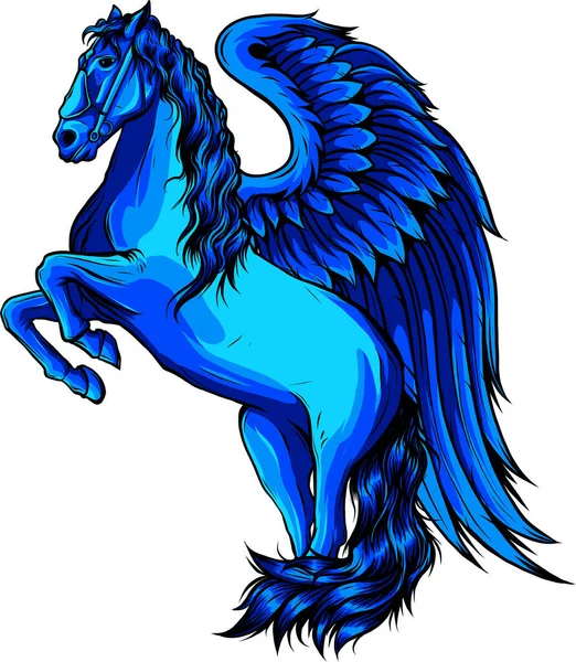 Pegasus Flying Horse Rearing Cartoon Vector Logo Mascot Design — 스톡 벡터