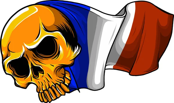 Ilustrace Lidské Lebky Vlajkou Francie — Stockový vektor