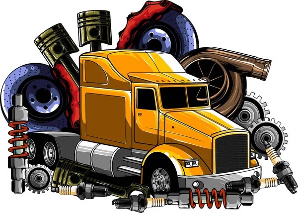Ilustracja Półciężarówki Częścią Białym Tle — Wektor stockowy