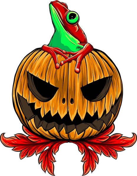 Zucca Halloween Con Viso Spaventoso Sfondo Bianco — Vettoriale Stock