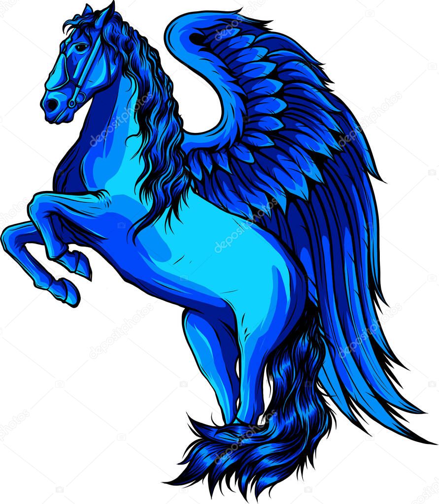Pegasus Flying Horse Rearing Cartoon Vector Logo Mascot Design