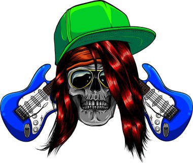 Beyaz Arkaplanda Kurukafa ve Çapraz Gitarın Çizimi