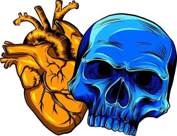 Illustration Skull Heart White Background — Stock Vector