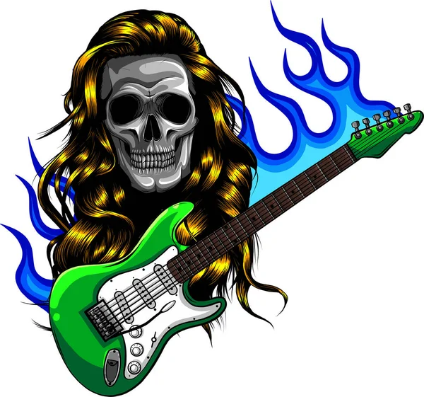 Ilustração Crânio Tocando Uma Guitarra —  Vetores de Stock