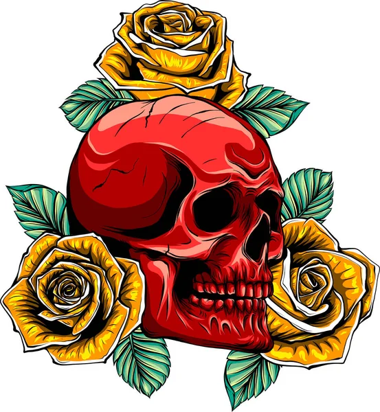 Seçkin Stil Izole Edilmiş Vektör Illüstrasyonunda Güzel Gülleri Olan Kafatası — Stok Vektör