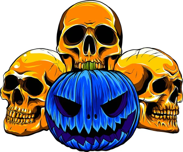 Vektor Illustration Von Halloween Kürbis Mit Totenköpfen Auf Weißem Hintergrund — Stockvektor