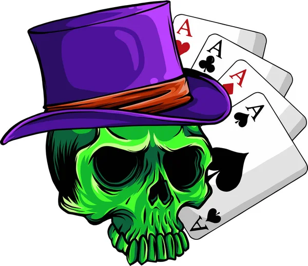 Poker Face Skull Four Aces Vector Illustration — Stock Vector