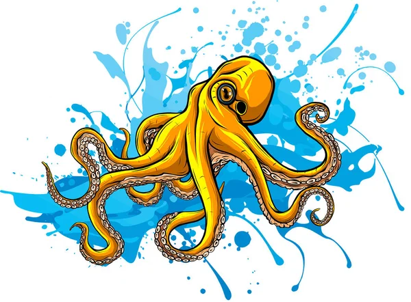 Illustration Octopus Wave White Background — Stock Vector