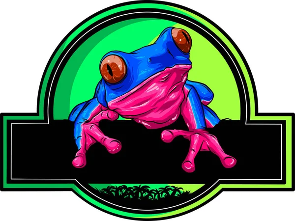 かわいいカエルのロゴデザインテンプレートベクトルイラスト — ストックベクタ