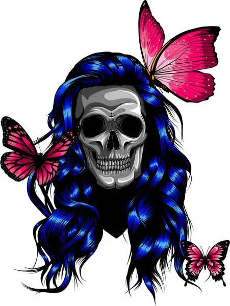 Illustration Vectorielle Crâne Avec Papillon — Image vectorielle