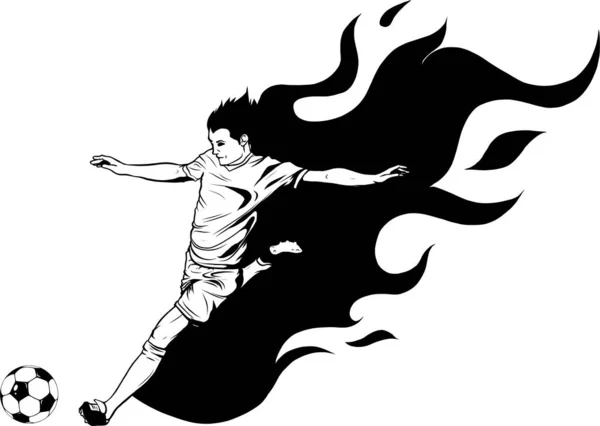 Vektor Soccer Player Flame Kick Flame Záró Labdarúgó Atléta Csinál — Stock Vector