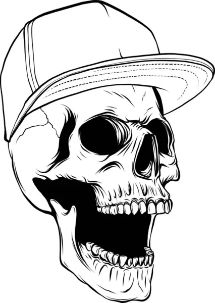 Illustration Silhouette Crâne Colère Avec Chapeau Sur Fond Blanc — Image vectorielle