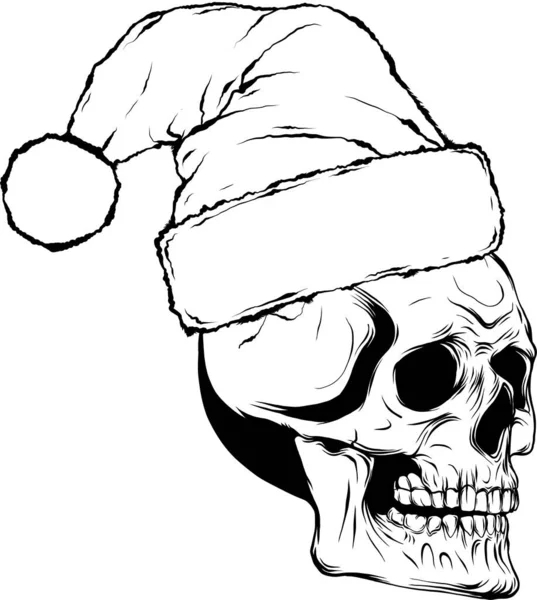 Esquema Monocromo Dibujo Cráneo Santa Claus Horror Con Sombrero — Archivo Imágenes Vectoriales