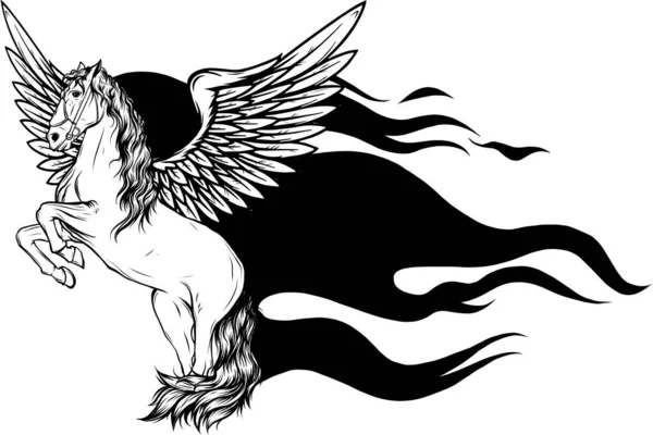 Мифологическая Крылатая Лошадь Пегаса Черно Белый Вектор — стоковый вектор