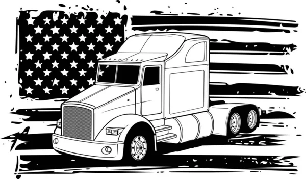 Wektor Ilustracja Semi Ciężarówka Monochromatyczny Wektor Izolowany — Wektor stockowy