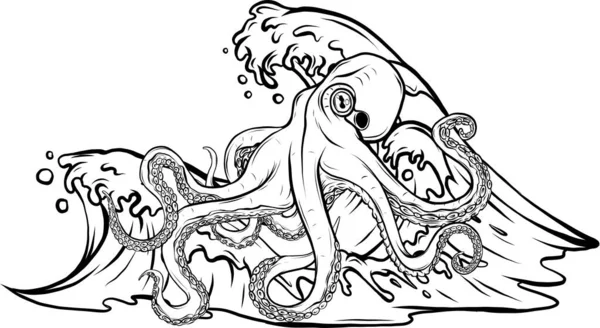 章鱼图解 雕刻线艺术矢量 — 图库矢量图片