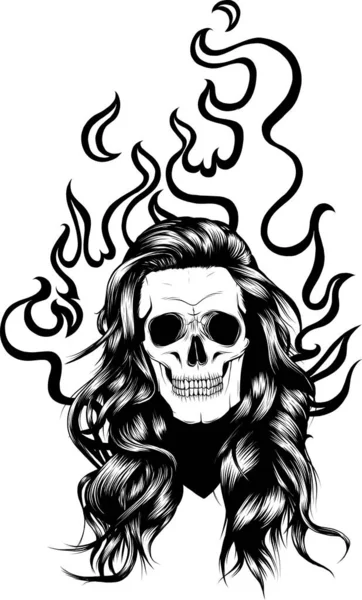 Monochrome Skull Fire Flames Vector Illustration Black White Fire Skull — Stock Vector