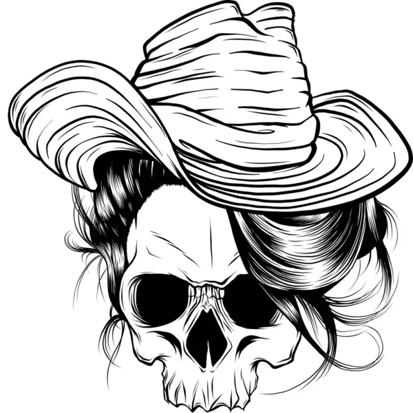 Illustratie Van Skull Cowboy Monochroom Witte Achtergrond — Stockvector