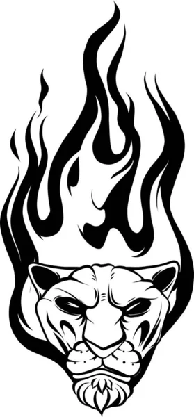 Απεικόνιση Της Τίγρης Κεφάλι Φλόγες Λευκό Φόντο — Διανυσματικό Αρχείο