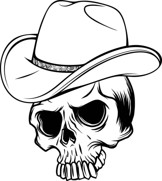 Απεικόνιση Του Κρανίου Cowboy Μονόχρωμη Λευκό Φόντο — Διανυσματικό Αρχείο