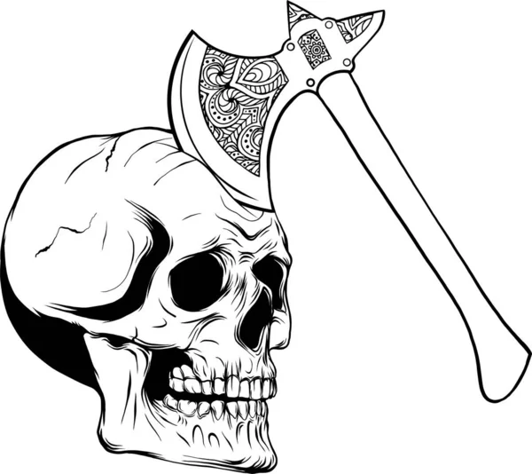 頭蓋骨と斧のベクトル図 — ストックベクタ
